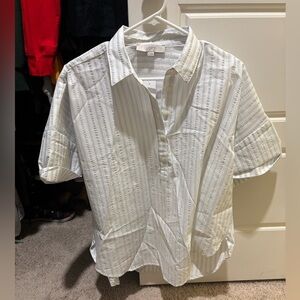 LOFT Cream and Blue Striped Blouse